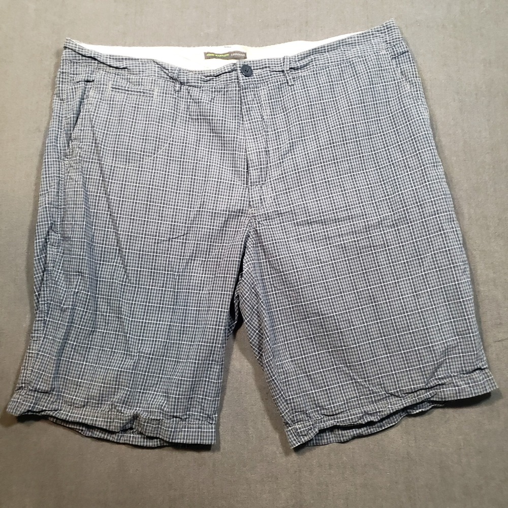 John Bartlett Consensus Shorts Mens 38 Blue Grid Plaid Cotton Flat Front Casual